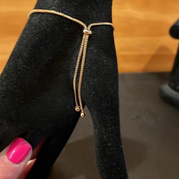 Rose Gold Plated Rhinestone Adjustable Bracelet - Picture 4 of 6